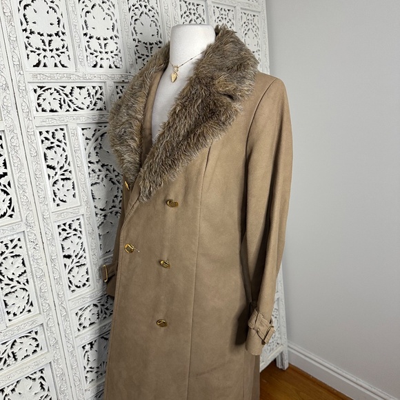 Vtg Tan 70's Debbi Robert Faux Fur Collar Trench Coat Sz Medium Old Money - Picture 5 of 10